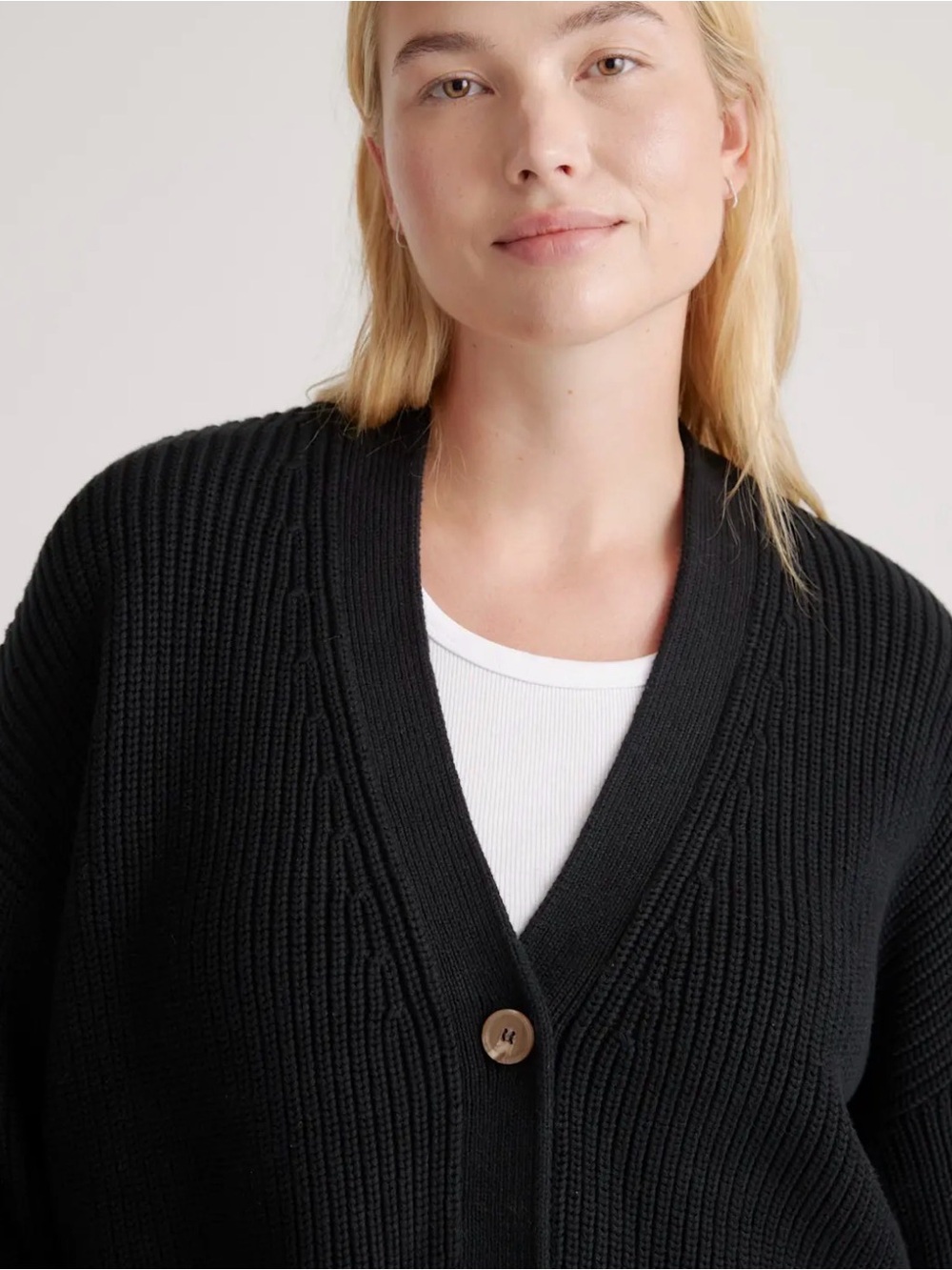 EUC | Quince 100% Cotton Fisherman Boxy Cropped Cardigan | Size Medium | Black - Picture 2 of 5